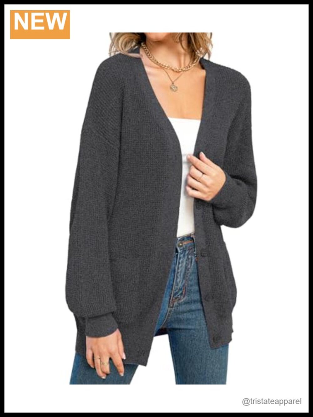 Women's 100% Cotton Oversized Cardigan Sweater with Pockets Button Down